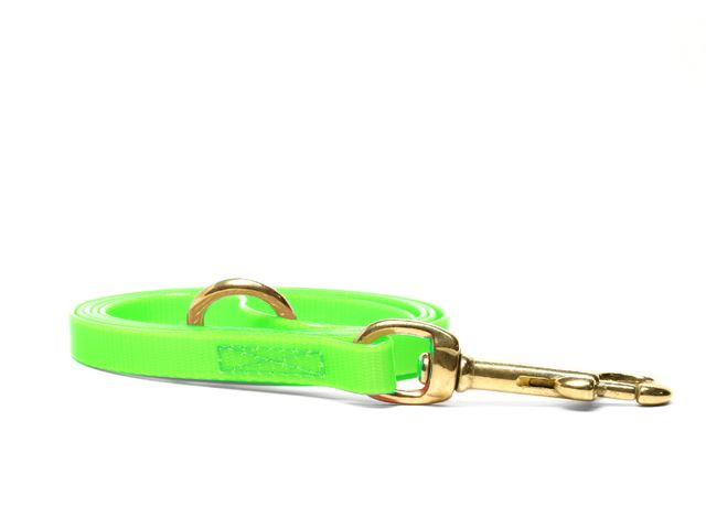 Biothane_leash_sewn_13mm_with_handgrip_brass_snap_hook_gold_light_green_small_web