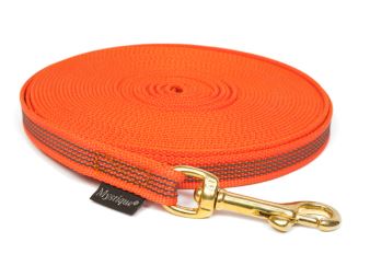 Rubbered tracking leash 15mm solid brass neon orange (1)