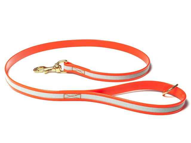 Biothane_reflective_leash_sewn_orange_brass_snap_hook_small_weg