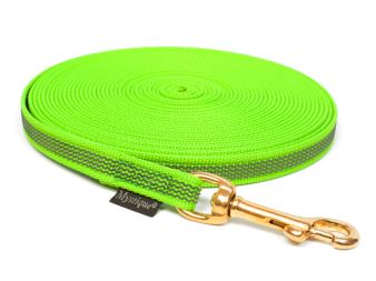 Rubbered tracking leash 15mm solid brass neon green