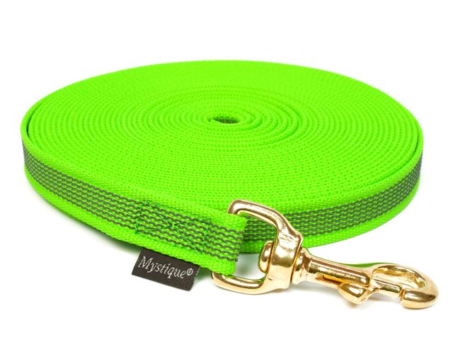 Rubbered tracking leash 20mm solid brass neon green