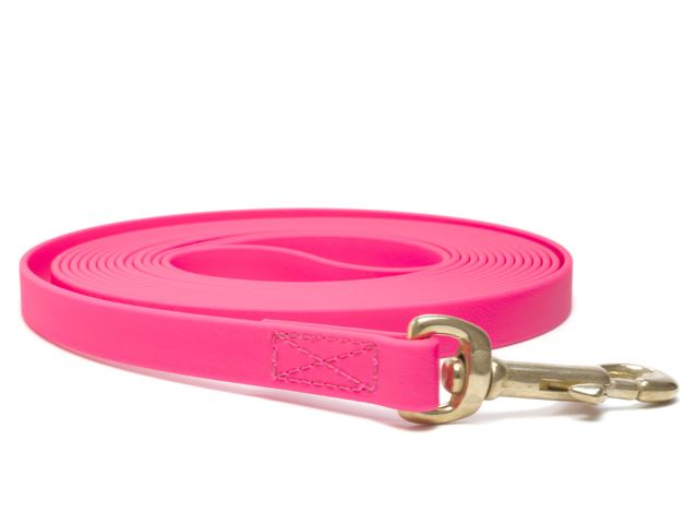 Biothane_tracking_leash_sewn_neon_pink_brass_snap_hook_small_web