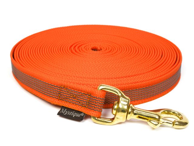 Rubbered tracking leash 20mm solid brass neon orange