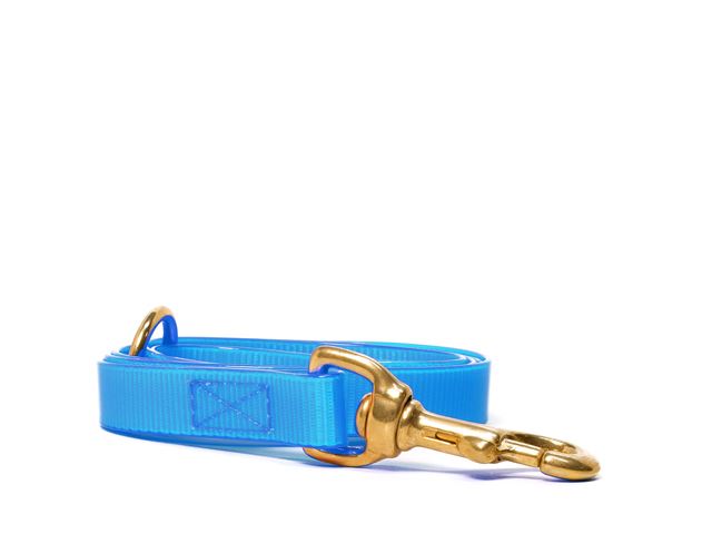 Biothane_leash_sewn_16-19mm_with_handgrip_brass_snap_hook_gold_light_blue_small_web