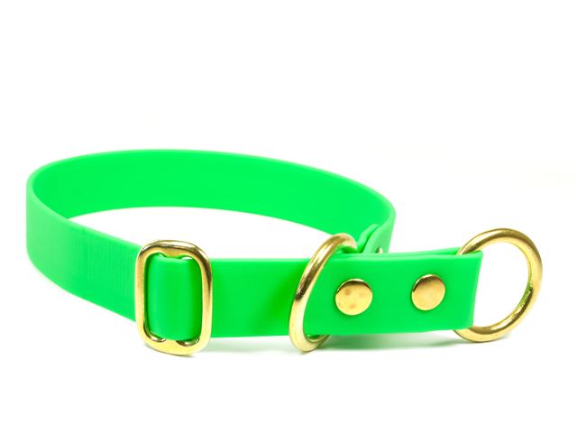 Biothane_half_choke_collar_solid_brass_neon_green_small_web - kópia