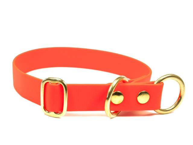Biothane_half_choke_collar_solid_brass_neon_orange_small_web - kópia