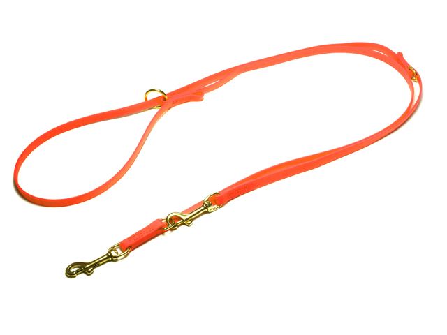 Biothane_adjustable_leash_sewn_13mm_neon_orange_brass_snap_hook_small_web